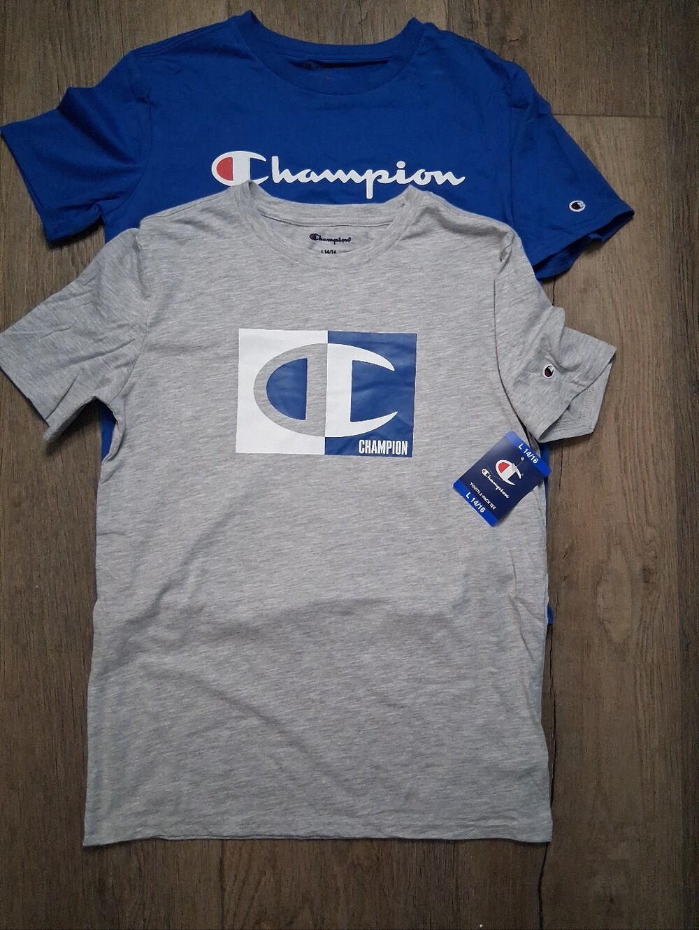 2 Pack Boys L 14/16  Champion Tee in Blue & Gray NWT